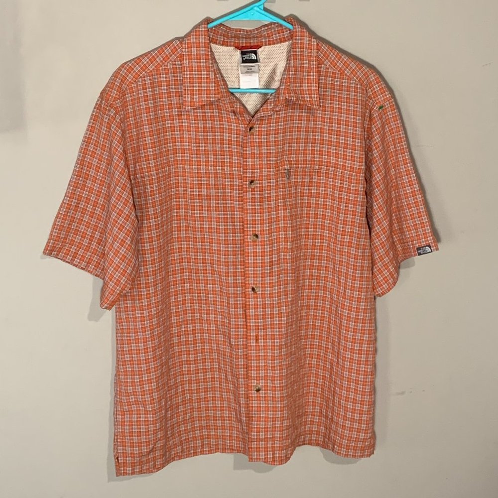 North Face Orange Plaid Button-up Shirt (Medium)